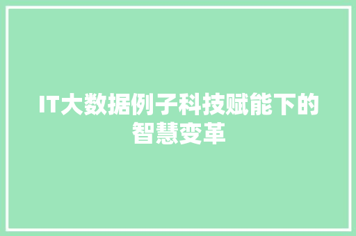 IT大数据例子科技赋能下的智慧变革