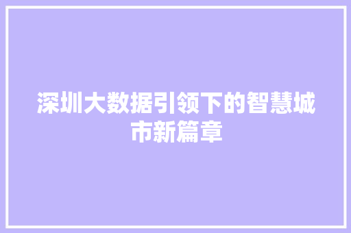 深圳大数据引领下的智慧城市新篇章  第1张