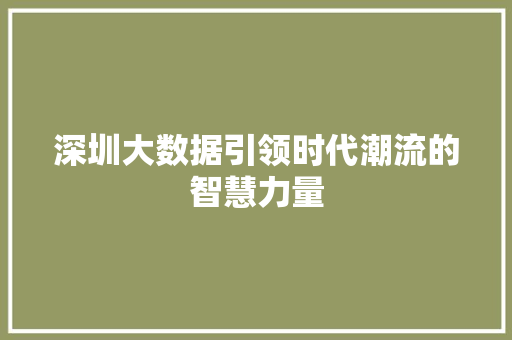 深圳大数据引领时代潮流的智慧力量  第1张