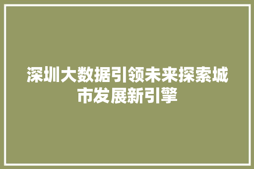 深圳大数据引领未来探索城市发展新引擎  第1张