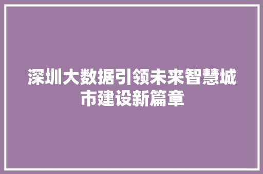 深圳大数据引领未来智慧城市建设新篇章  第1张