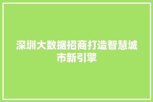 深圳大数据招商打造智慧城市新引擎  第1张
