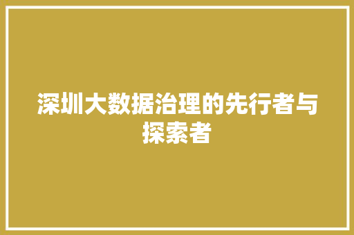 深圳大数据治理的先行者与探索者  第1张
