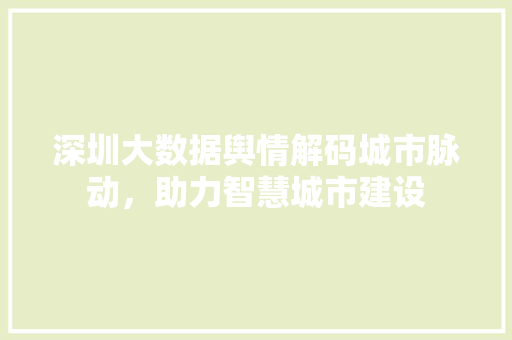 深圳大数据舆情解码城市脉动，助力智慧城市建设  第1张