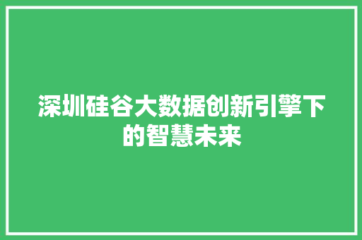 深圳硅谷大数据创新引擎下的智慧未来  第1张