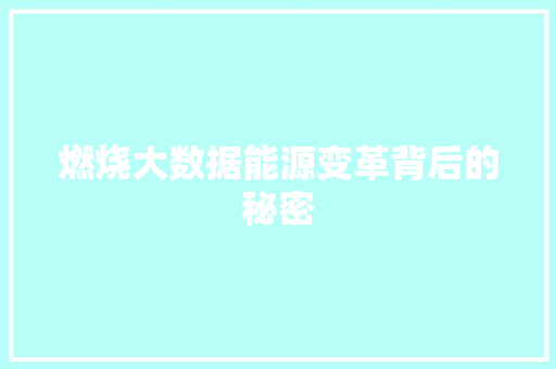 燃烧大数据能源变革背后的秘密
