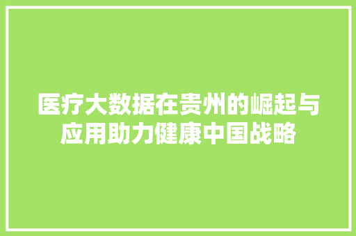 医疗大数据在贵州的崛起与应用助力健康中国战略