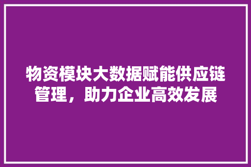 物资模块大数据赋能供应链管理，助力企业高效发展