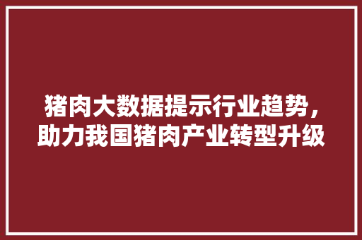 猪肉大数据提示行业趋势，助力我国猪肉产业转型升级