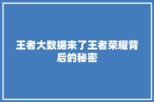 王者大数据来了王者荣耀背后的秘密