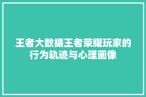 王者大数据王者荣耀玩家的行为轨迹与心理画像