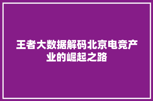 王者大数据解码北京电竞产业的崛起之路