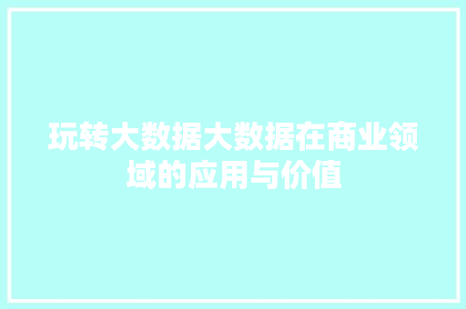 玩转大数据大数据在商业领域的应用与价值