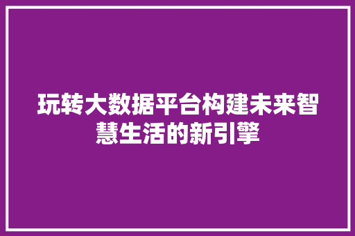 玩转大数据平台构建未来智慧生活的新引擎  第1张