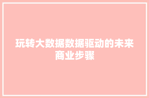 玩转大数据数据驱动的未来商业步骤  第1张