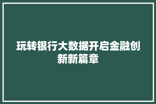 玩转银行大数据开启金融创新新篇章  第1张