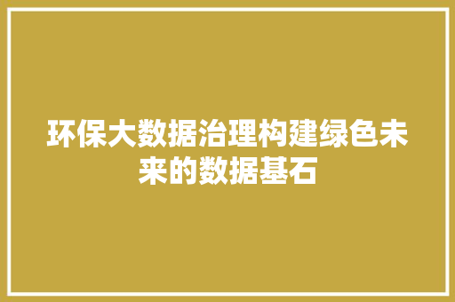 环保大数据治理构建绿色未来的数据基石  第1张