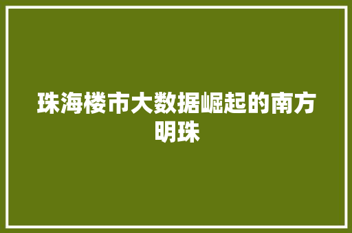 珠海楼市大数据崛起的南方明珠