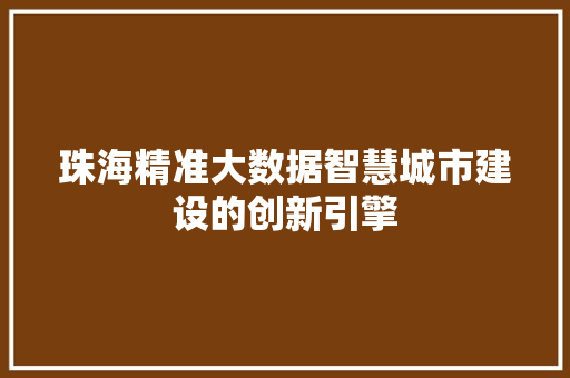 珠海精准大数据智慧城市建设的创新引擎