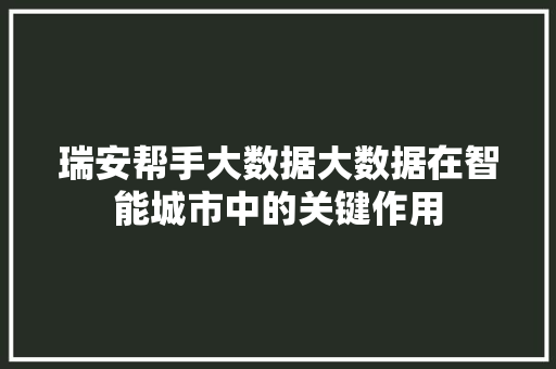 瑞安帮手大数据大数据在智能城市中的关键作用