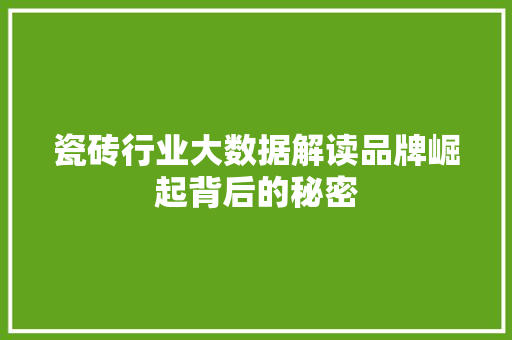 瓷砖行业大数据解读品牌崛起背后的秘密