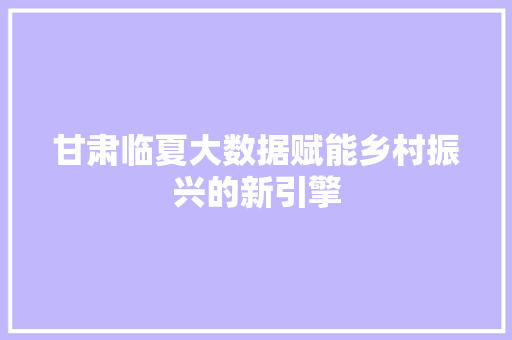 甘肃临夏大数据赋能乡村振兴的新引擎  第1张