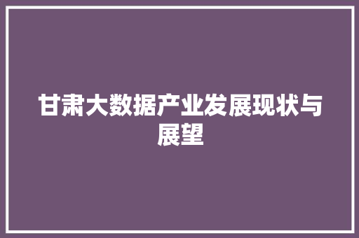 甘肃大数据产业发展现状与展望  第1张