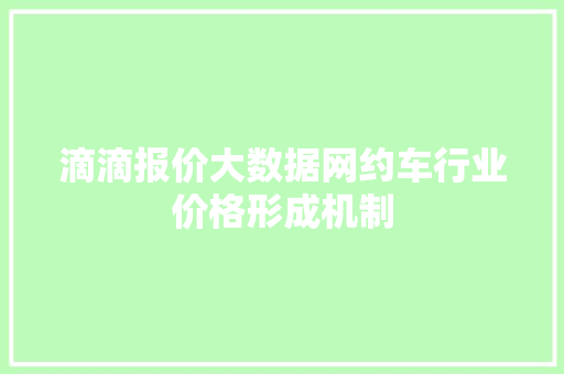 滴滴报价大数据网约车行业价格形成机制