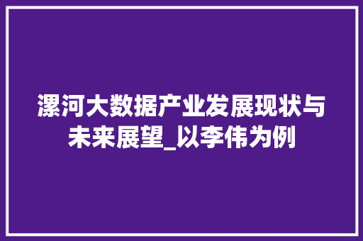 漯河大数据产业发展现状与未来展望_以李伟为例