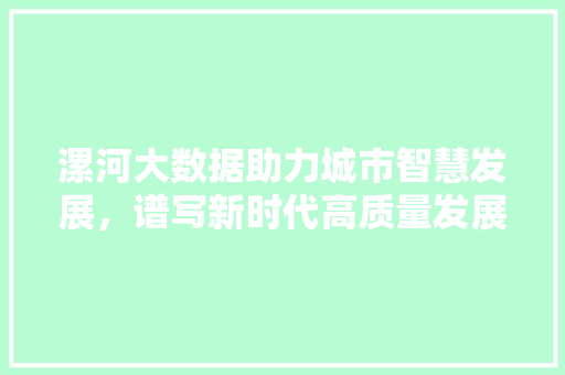 漯河大数据助力城市智慧发展，谱写新时代高质量发展新篇章