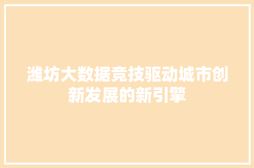 潍坊大数据竞技驱动城市创新发展的新引擎