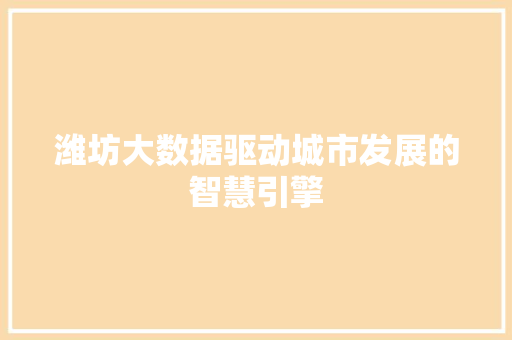 潍坊大数据驱动城市发展的智慧引擎