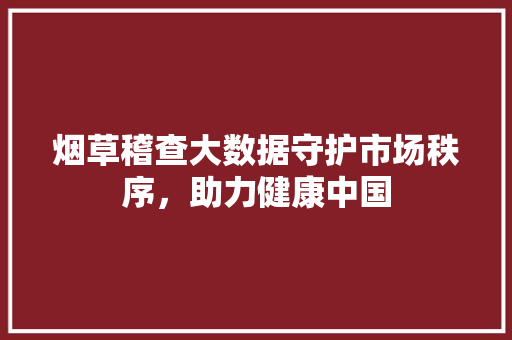 烟草稽查大数据守护市场秩序，助力健康中国