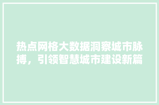 热点网格大数据洞察城市脉搏，引领智慧城市建设新篇章