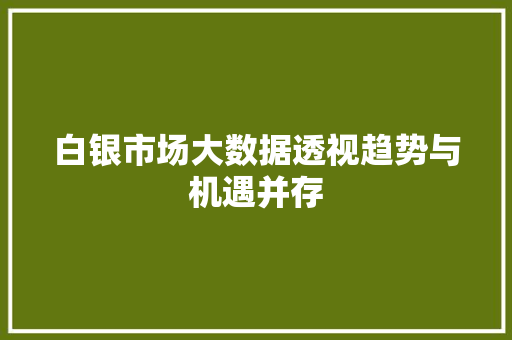 白银市场大数据透视趋势与机遇并存