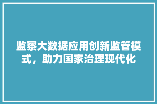 监察大数据应用创新监管模式，助力国家治理现代化