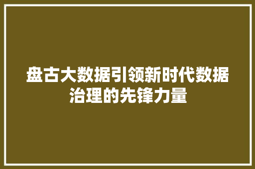盘古大数据引领新时代数据治理的先锋力量