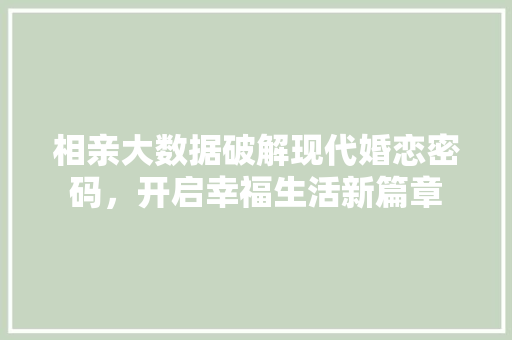 相亲大数据破解现代婚恋密码，开启幸福生活新篇章
