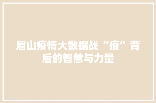 眉山疫情大数据战“疫”背后的智慧与力量  第1张