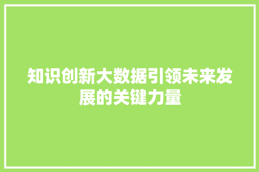 知识创新大数据引领未来发展的关键力量