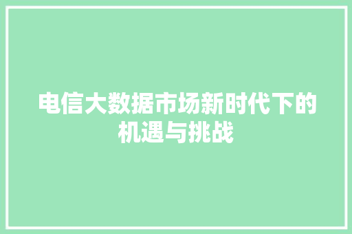 电信大数据市场新时代下的机遇与挑战  第1张