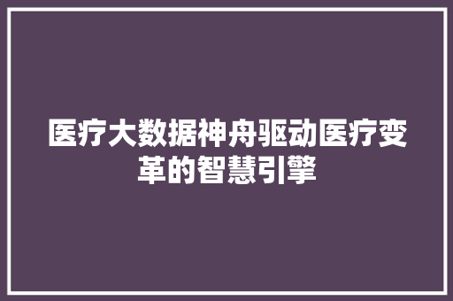 医疗大数据神舟驱动医疗变革的智慧引擎  第1张