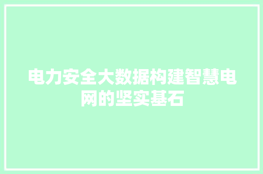电力安全大数据构建智慧电网的坚实基石  第1张
