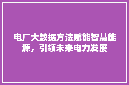 电厂大数据方法赋能智慧能源，引领未来电力发展