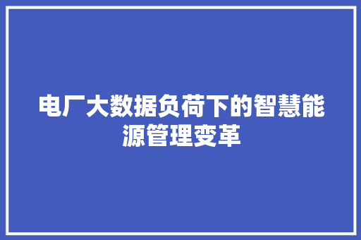 电厂大数据负荷下的智慧能源管理变革