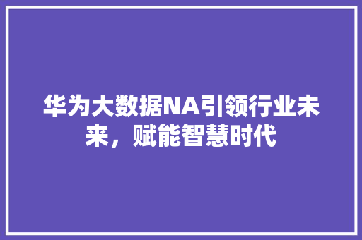 华为大数据NA引领行业未来，赋能智慧时代  第1张