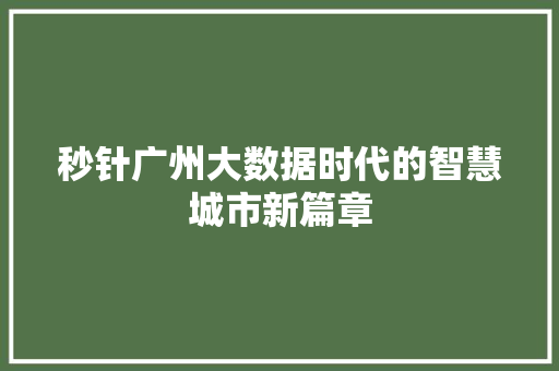 秒针广州大数据时代的智慧城市新篇章