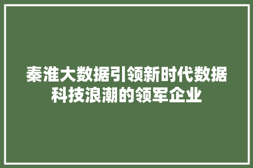 秦淮大数据引领新时代数据科技浪潮的领军企业