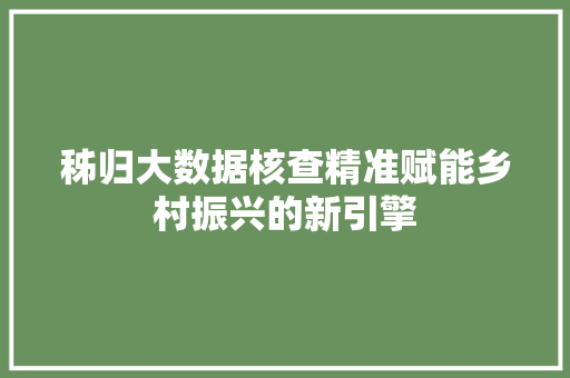 秭归大数据核查精准赋能乡村振兴的新引擎