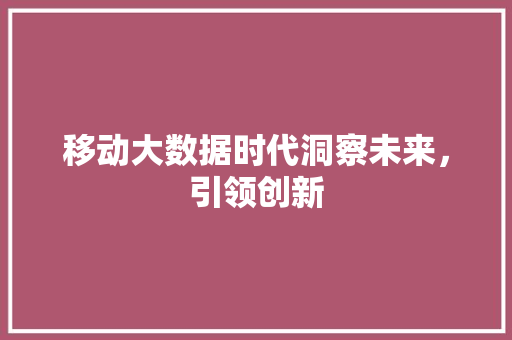 移动大数据时代洞察未来，引领创新  第1张